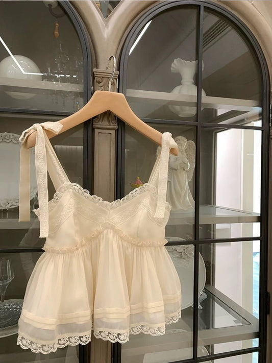 "Roman Holiday" heavy-duty lace bow lace chiffon shirt satin vintage top