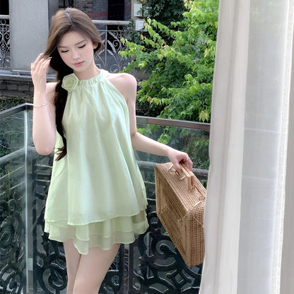 SKIRT "Cardamom Rose" French-style halterneck shirt slimming pants and skirt two-piece suit for women