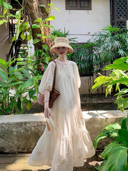 Wang Hanyan's "Qingshuiyao" Suzhou Embroidery New Chinese Style Diagonal Placket Tencel Loose-fitting Elegant Dress for Women