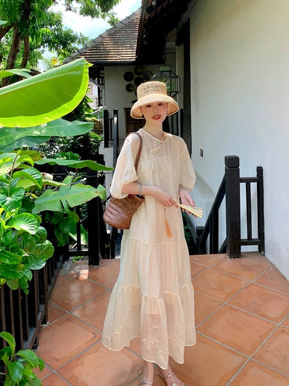 Wang Hanyan's "Qingshuiyao" Suzhou Embroidery New Chinese Style Diagonal Placket Tencel Loose-fitting Elegant Dress for Women