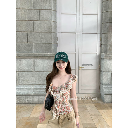 Bankelili Chestnut Cocoa 'Flower Banquet Girl' Pure and Delicate Wave Neck Beaded Camisole Top for Women, Slim Fit