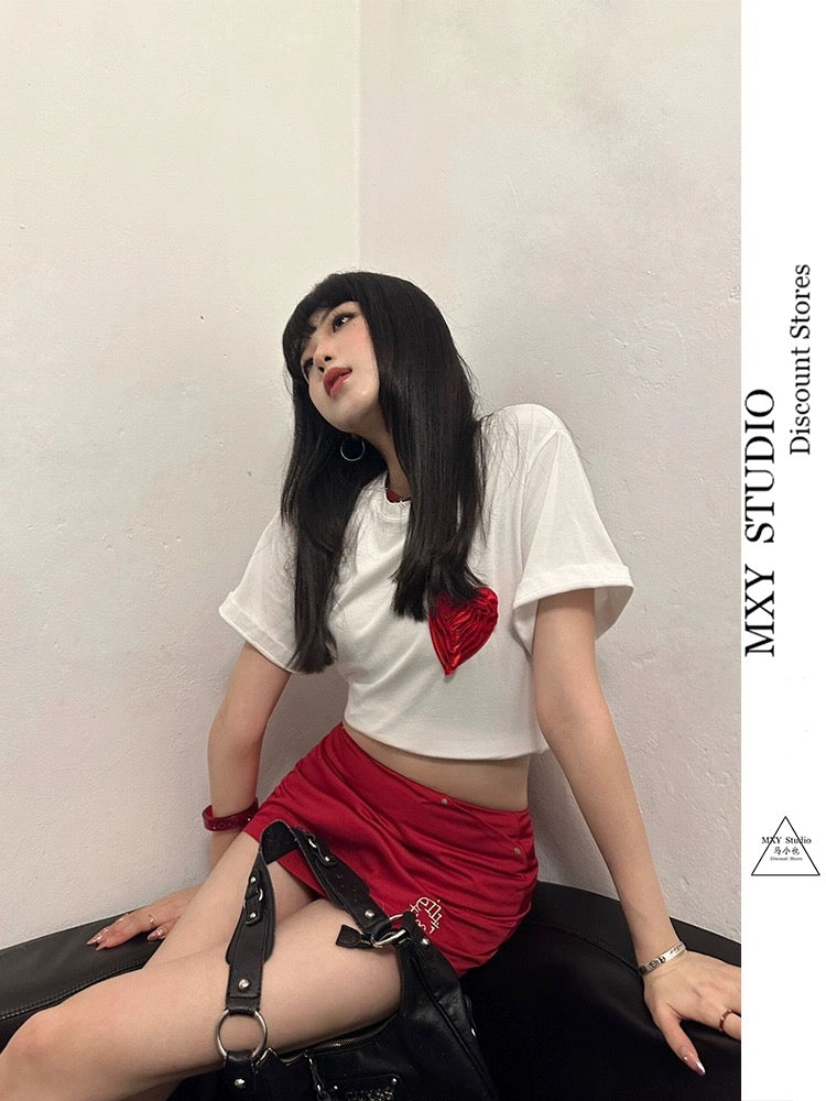 Ma Xiaoye's new Korean style summer red embroidered metal stud low-waist retro short skirt with personalized niche design