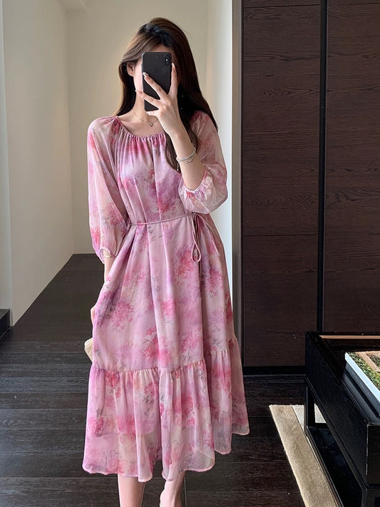 AMR UU◆Flower and Alice Series Fantasy Purple Printed Suspender Skirt Small Shirt Dress Long Skirt Women Xia Xin