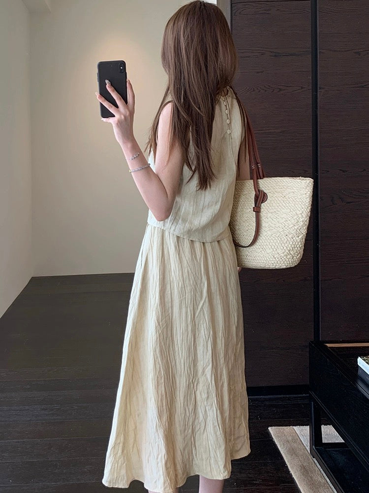 AMR UU◆Heavy Tencel Linen Breathable High-End Tie-Dye Slim Suit Vest Skirt Women's Summer New Style