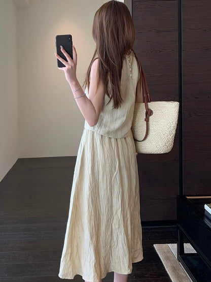 AMR UU◆Heavy Tencel Linen Breathable High-End Tie-Dye Slim Suit Vest Skirt Women's Summer New Style