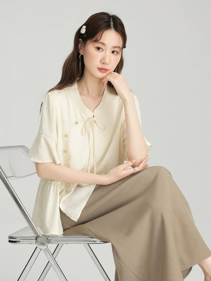 Love Rose large size new Chinese style women's national style short-sleeved shirt women's summer 2024 new fat mm doll shirt top
