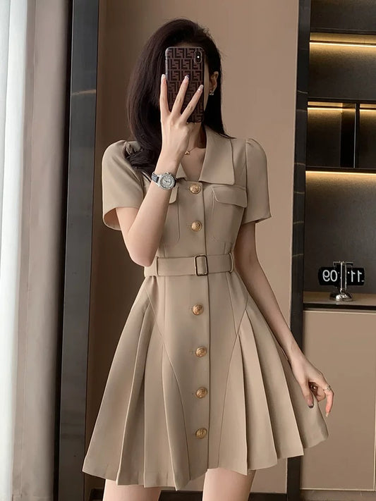 French style polo pleated dress for women summer 2025 new European goods small temperament short-sleeved skirt