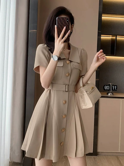 French style polo pleated dress for women summer 2025 new European goods small temperament short-sleeved skirt
