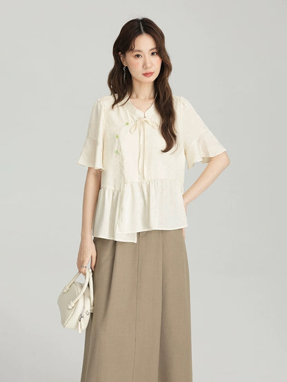 Love Rose large size new Chinese style women's national style short-sleeved shirt women's summer 2024 new fat mm doll shirt top