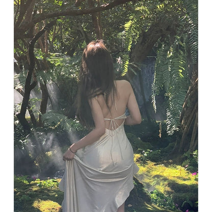 2024 new slim and slim design long skirt, gentle temperament, beautiful and super fairy suspender dress