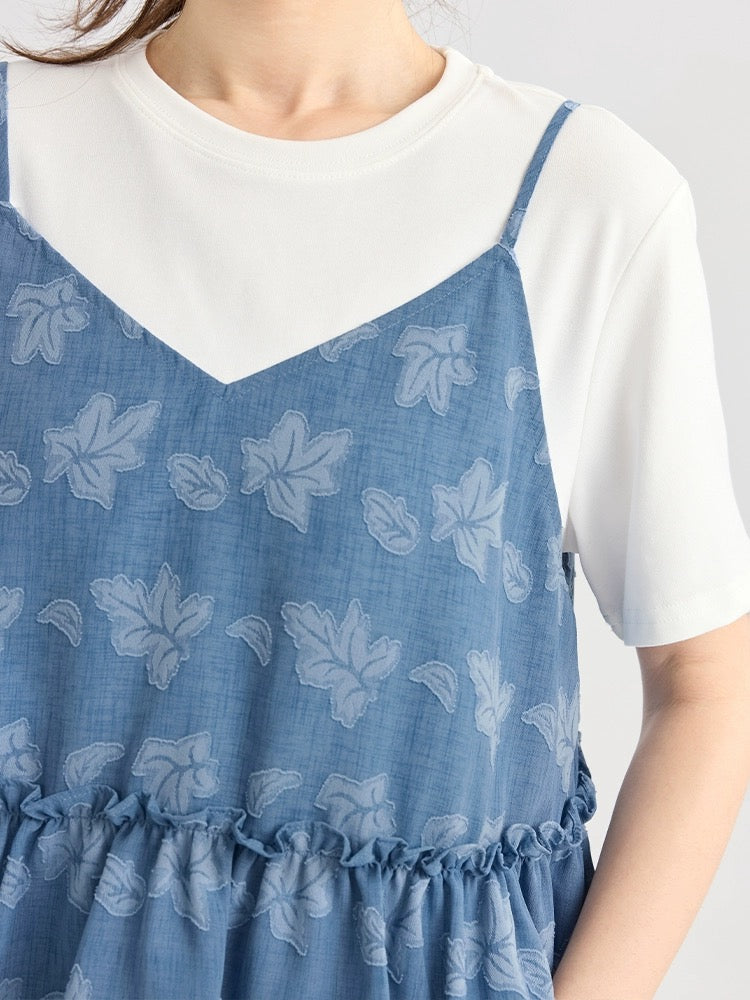 Love Rose large size fat mm ruffled doll shirt suspender T-shirt two-piece summer tops women's design suit