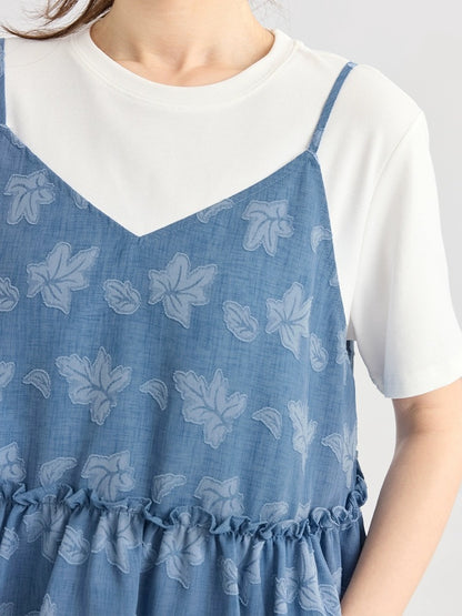 Love Rose large size fat mm ruffled doll shirt suspender T-shirt two-piece summer tops women's design suit