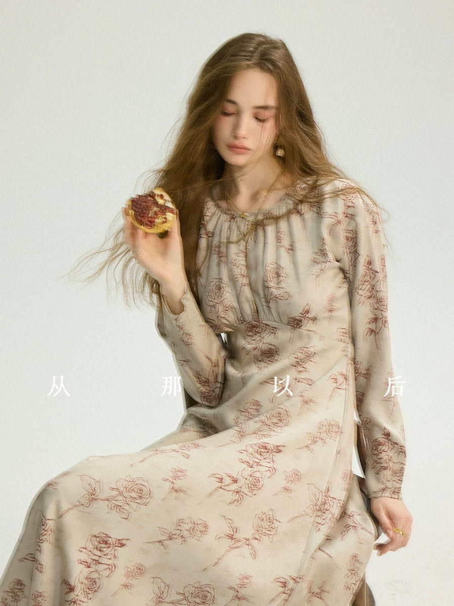 Since then, French floral dresses, long-sleeved dresses, long gray dresses, high-end long dresses for women in spring have been a popular choice.