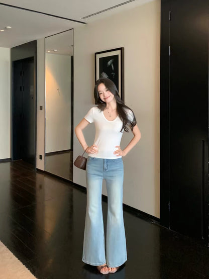 pusumede "Ideal" High-Waisted Flared Jeans – Sophisticated, Slim-Fit, and Flattering Casual Trousers