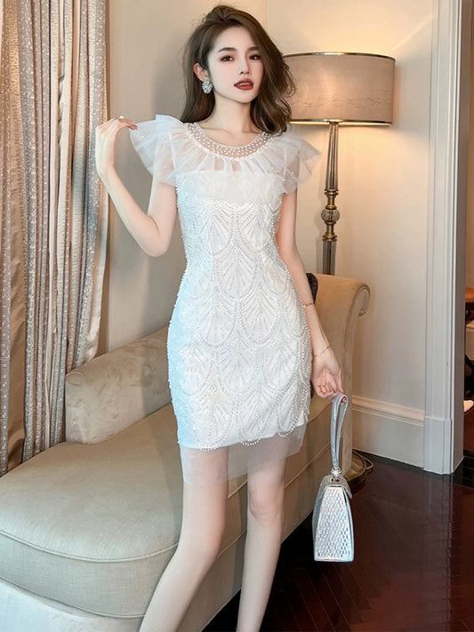European station white dress for women 2024 new summer high-end small French style sleeveless short skirt