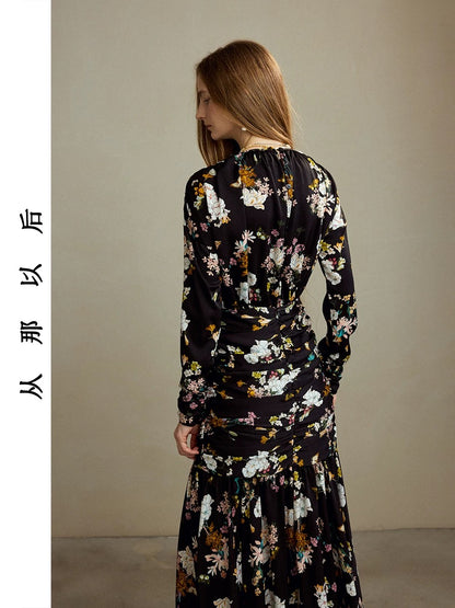 Since then, French retro floral long dresses, round neck long dresses, high-end long-sleeved dresses for women in autumn and winter have been popular.