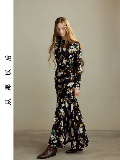 Since then, French retro floral long dresses, round neck long dresses, high-end long-sleeved dresses for women in autumn and winter have been popular.