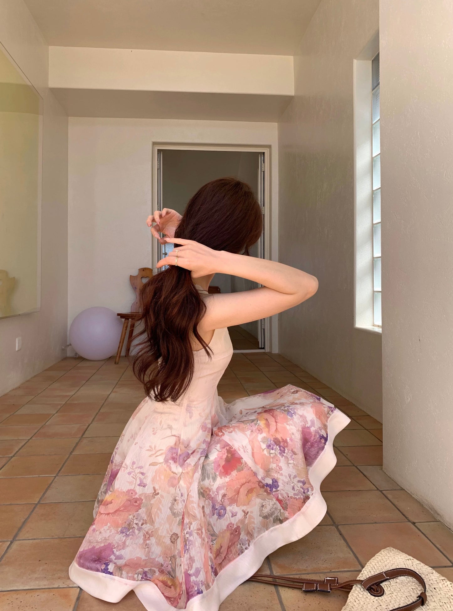 Syeee's Deeply Romantic French-Style Floral Print Dress for Summer: Elegant A-line Square Neck Dress