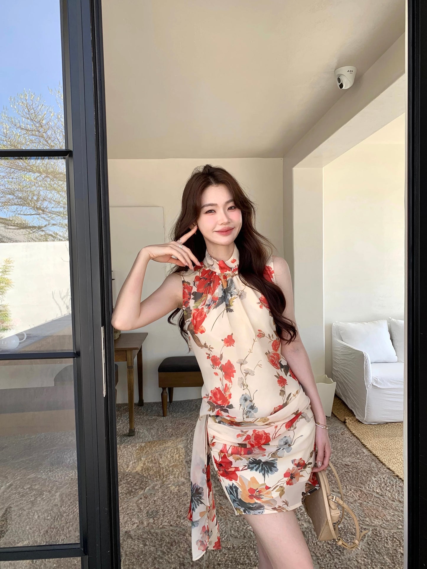 Syeee Moonlit Rose Retro Chinese Style Romantic Sleeveless Printed Dress Women's Summer Flattering Stand Collar Dress