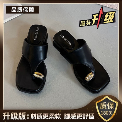 Jiabu fake slippers for women summer outdoor wear 2025 new summer super hot French style with skirt flip flops wedge heel sandals