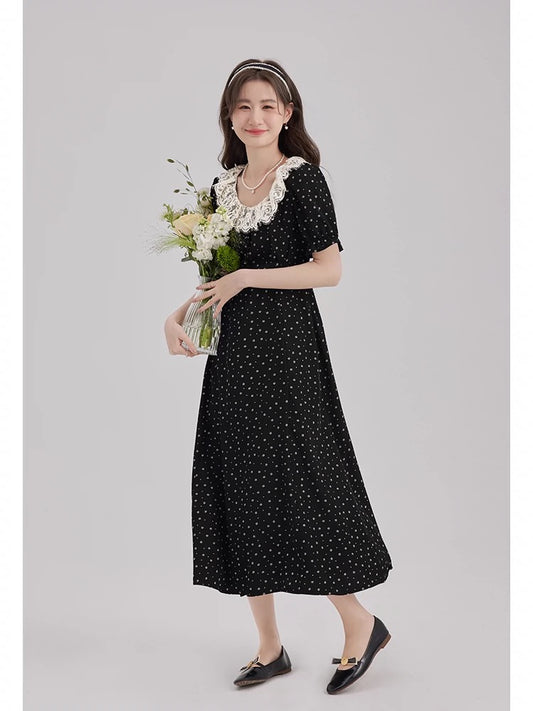Love Rose plus size women's French fat mm tea break dress women's summer slightly fat temperament slim skirt floral long skirt