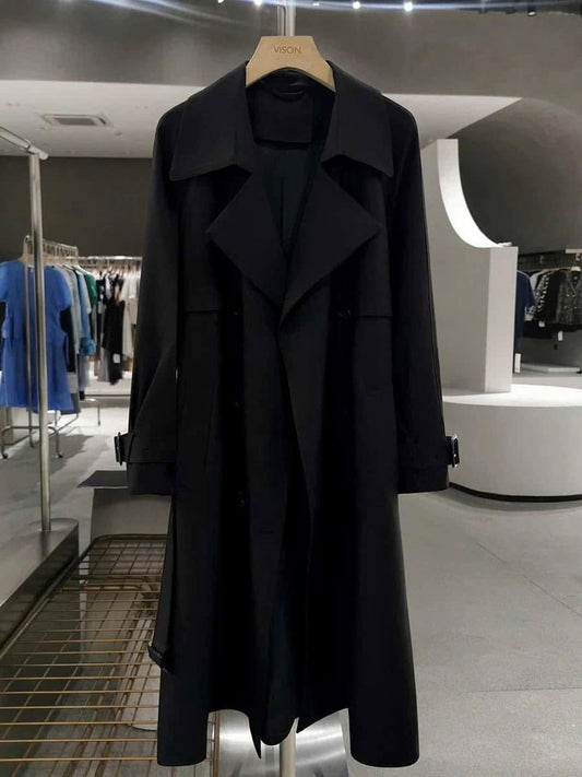 Black Hepburn style high-end windbreaker jacket for women 2024 spring and autumn new style French lace professional internet celebrity coat