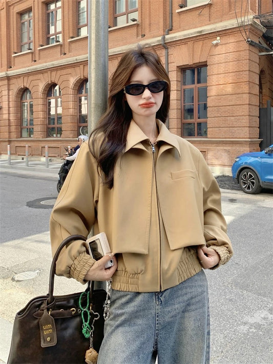 American casual khaki large lapel short jacket for women spring and autumn 2025 new style small popular hot-selling jacket