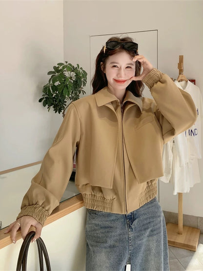 American casual khaki large lapel short jacket for women spring and autumn 2025 new style small popular hot-selling jacket