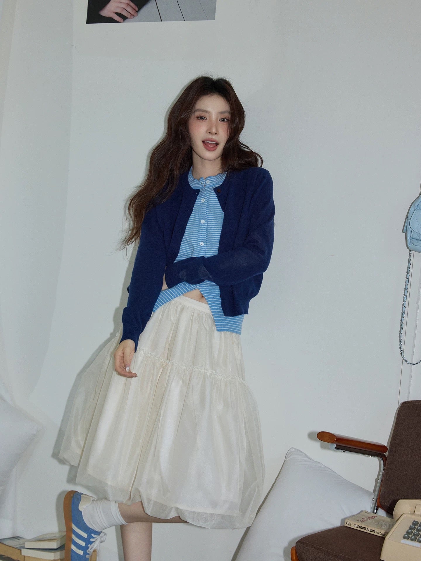 Chaochao's Apricot Midi Skirt for Women, Winter Short French Style Tulle Skirt, High Waist, Hip-Concealing, Slimming A-line Tulip Skirt