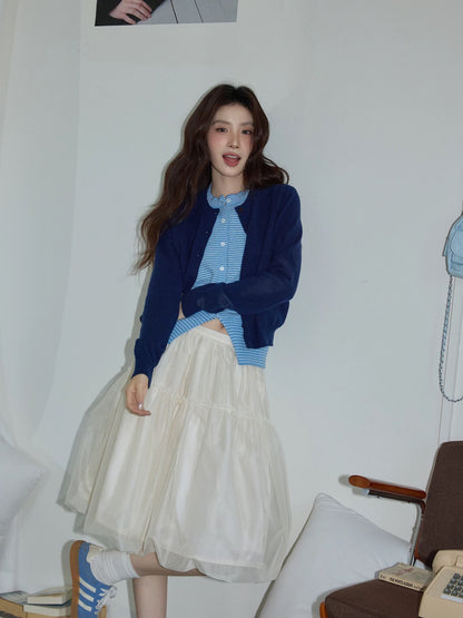 Chaochao's Apricot Midi Skirt for Women, Winter Short French Style Tulle Skirt, High Waist, Hip-Concealing, Slimming A-line Tulip Skirt