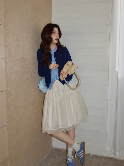 Chaochao's Apricot Midi Skirt for Women, Winter Short French Style Tulle Skirt, High Waist, Hip-Concealing, Slimming A-line Tulip Skirt