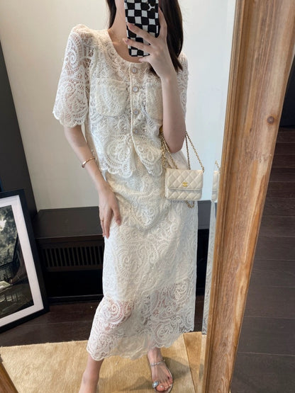 AMR UU◆High-end suit! Socialite lady lace top slit skirt two-piece set women's summer new style