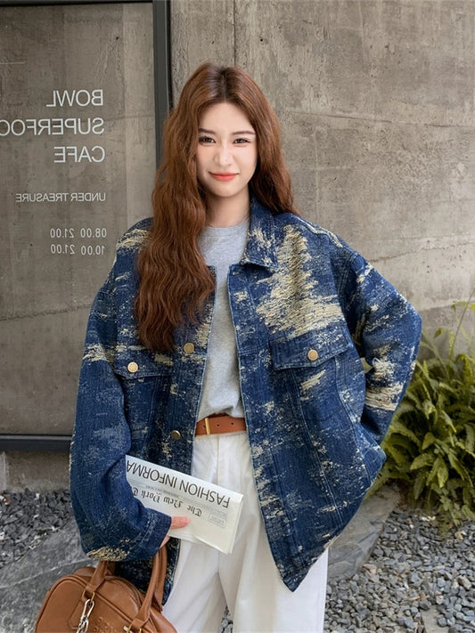 Retro casual distressed lapel denim jacket for women spring and autumn 2025 new street style design niche jacket tops