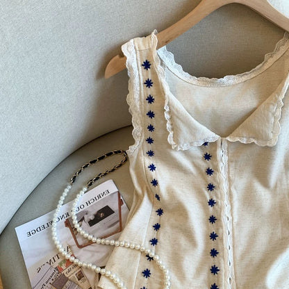 Guangzhou Shisanhang high-end hot-selling ~ back strap design Chanel style embroidered lace sleeveless tops for women in summer
