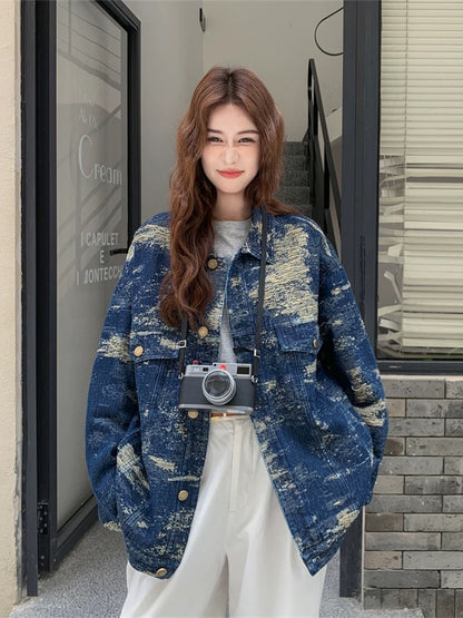 Retro casual distressed lapel denim jacket for women spring and autumn 2025 new street style design niche jacket tops