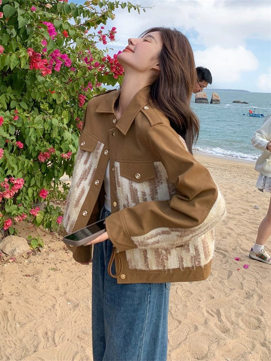 Tassel stitching workwear jacket for women spring and autumn 2025 new style unique super beautiful short popular super hot style top