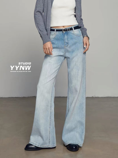 Women's Summer 2026 New High-Waisted Loose-Fit Bootcut Jeans – Vintage American Style with Gradient Wash (Non-Clinging Fit)