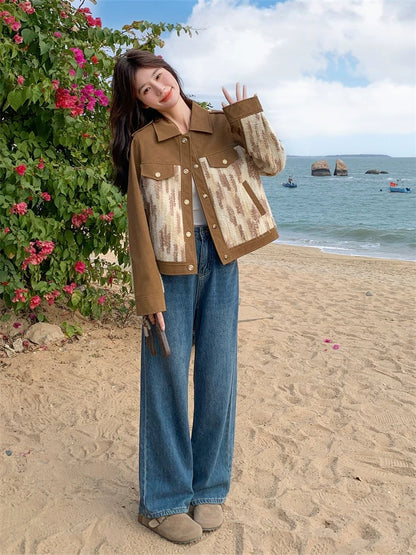 Tassel stitching workwear jacket for women spring and autumn 2025 new style unique super beautiful short popular super hot style top