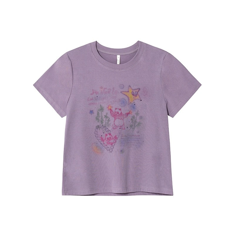 Hello Canon Original Colorful Panda Print Long Short Sleeve T-Shirt Women's Spring New Loose Small Shoulder Top