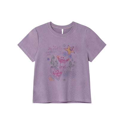 Hello Canon Original Colorful Panda Print Long Short Sleeve T-Shirt Women's Spring New Loose Small Shoulder Top