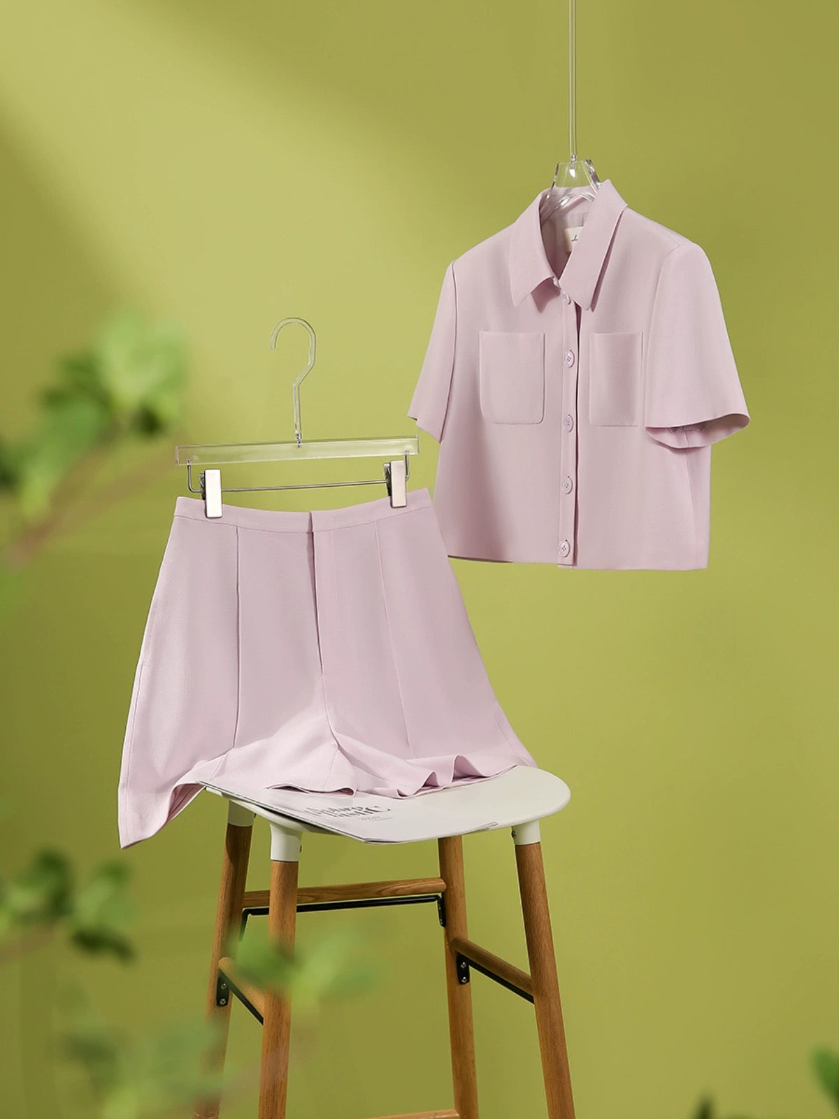Xiaohan Pavilion Sakura Pink Fragrance Set Naia Eastman Acetate Retro Micro Profile Short Sleeve Jacket + Shorts