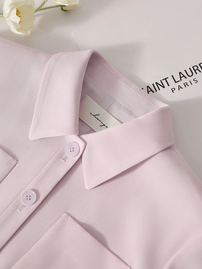 Xiaohan Pavilion Sakura Pink Fragrance Set Naia Eastman Acetate Retro Micro Profile Short Sleeve Jacket + Shorts