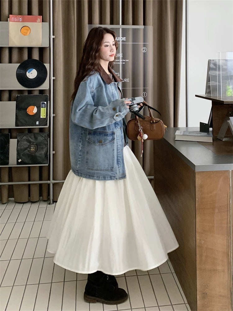 Contrast color lapel denim jacket for women spring and autumn 2025 new popular style super hot tops super good-looking versatile slimming