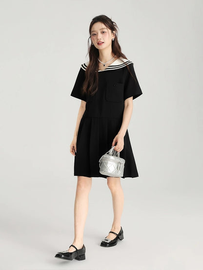 Love Rose Large Size Doll Collar Short Sleeve Dress Women's High-Quality A-Line Skirt Women's 2024 New Summer Pleated Skirt