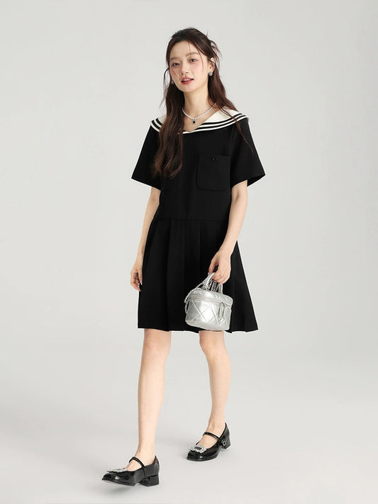 Love Rose Large Size Doll Collar Short Sleeve Dress Women's High-Quality A-Line Skirt Women's 2024 New Summer Pleated Skirt