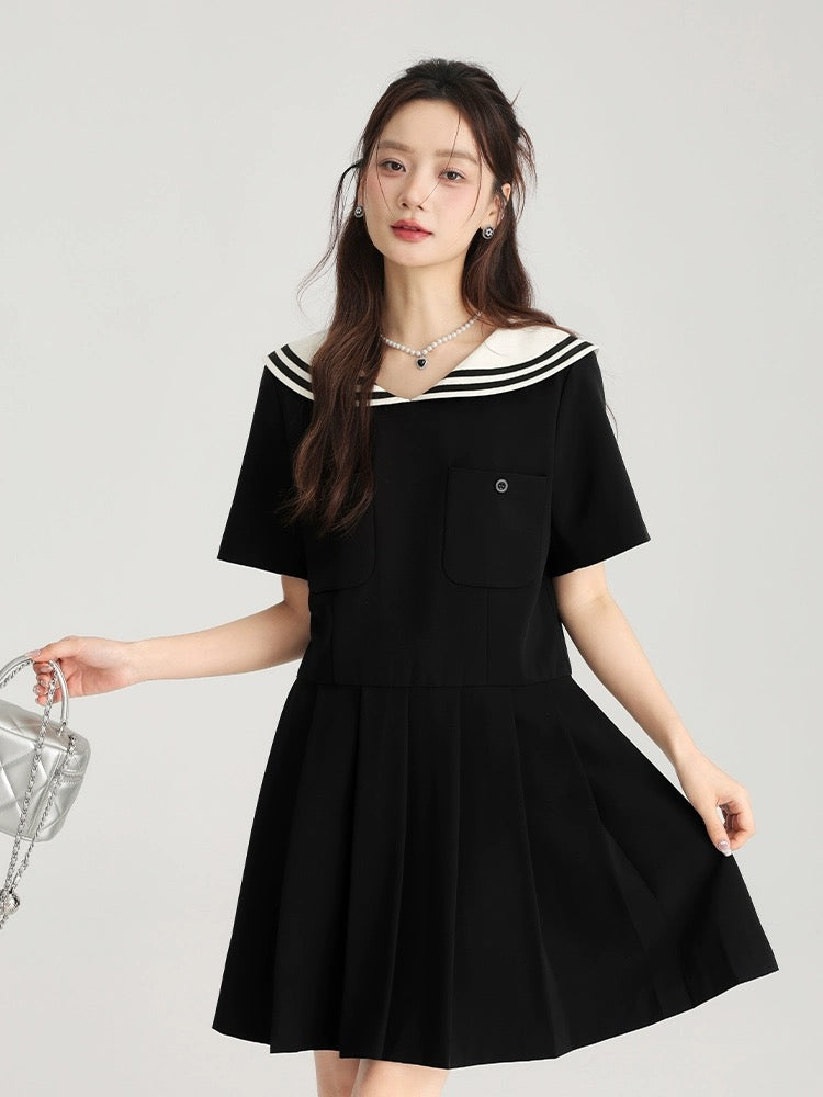 Love Rose Large Size Doll Collar Short Sleeve Dress Women's High-Quality A-Line Skirt Women's 2024 New Summer Pleated Skirt