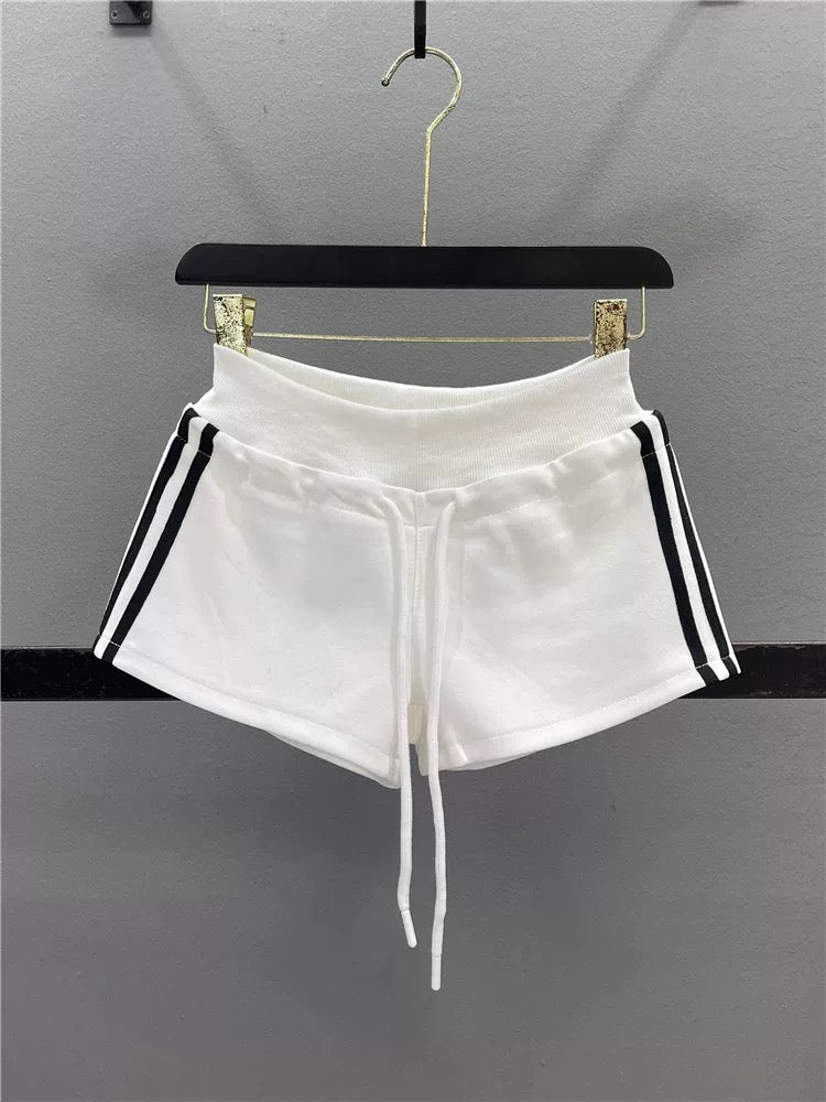 American striped sports shorts for women 2025 summer new elastic waist drawstring slim casual hot girl super short shorts