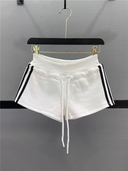 American striped sports shorts for women 2025 summer new elastic waist drawstring slim casual hot girl super short shorts