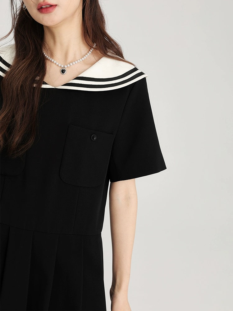 Love Rose Large Size Doll Collar Short Sleeve Dress Women's High-Quality A-Line Skirt Women's 2024 New Summer Pleated Skirt