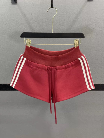 American striped sports shorts for women 2025 summer new elastic waist drawstring slim casual hot girl super short shorts